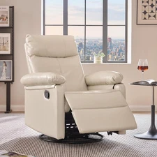 360° Swivel Recliner Chair, Manual Glider Reclining Adjustable Backrest Footrest