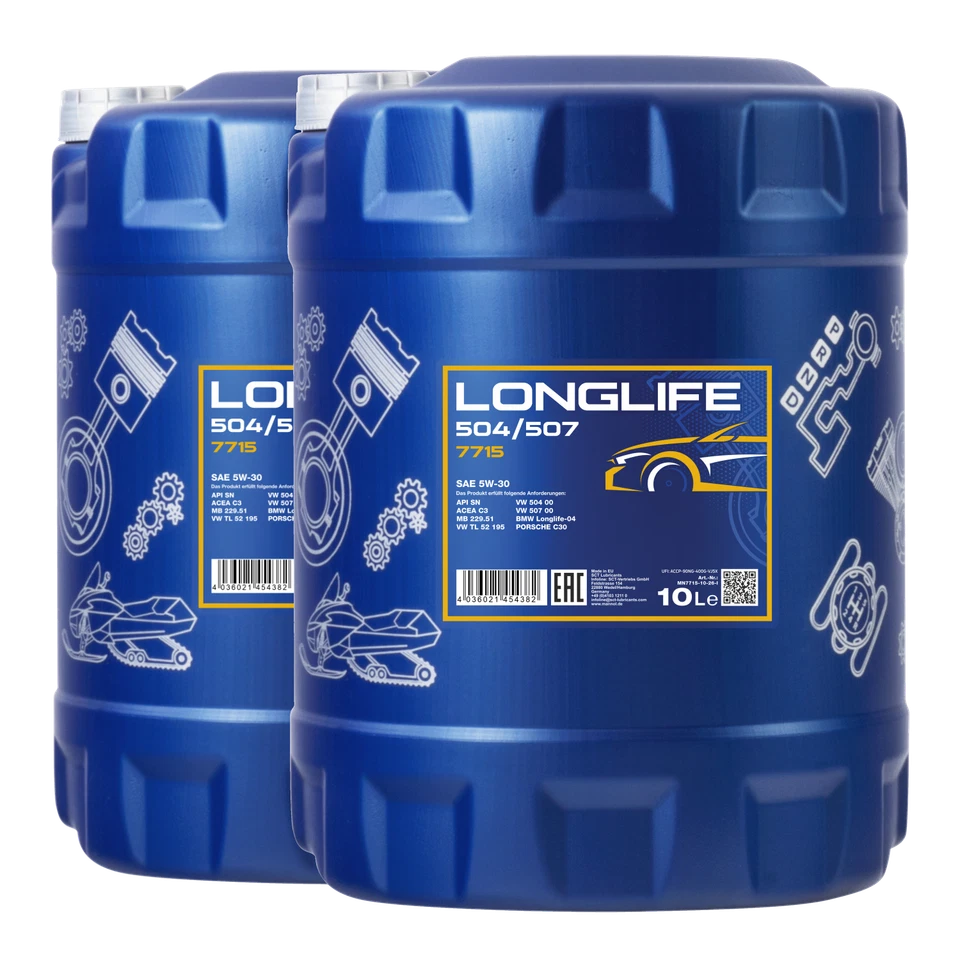 20 (2x10) Litre MANNOL 7715 longue vie 504/507 SAE 5w-30