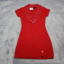 Red Paint Dress Womens M Red Sweater Dress Short Sleeve Button Knit Pullover