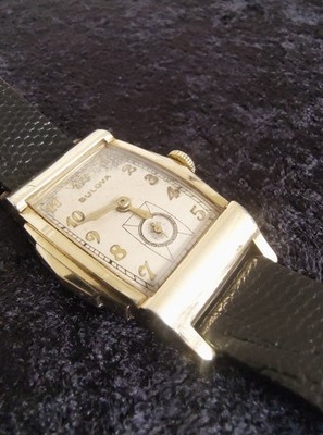 Rare 1949 Bulova Bruce 10k rolled gold art deco Manual Wind Mens Watch Runs 