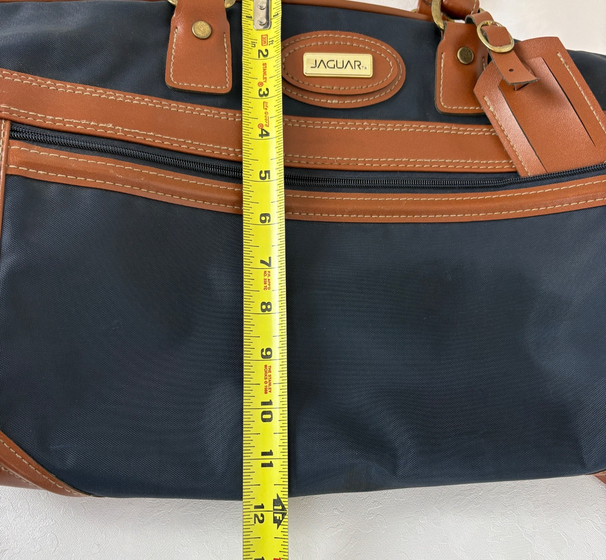 VTG Jaguar Bag Weekender Travel Shoulder Duffle Navy Blue Leather