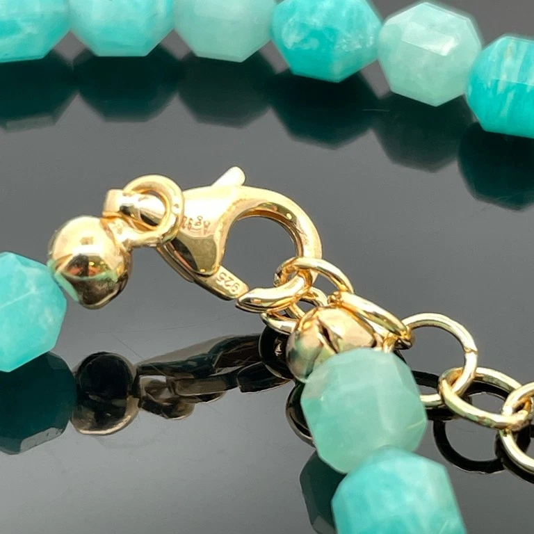 COLLIER 925/-SILBER VERGOLDET MIT PERU AMAZONIT SCHMUCKJAGD - Bild 3 von 4