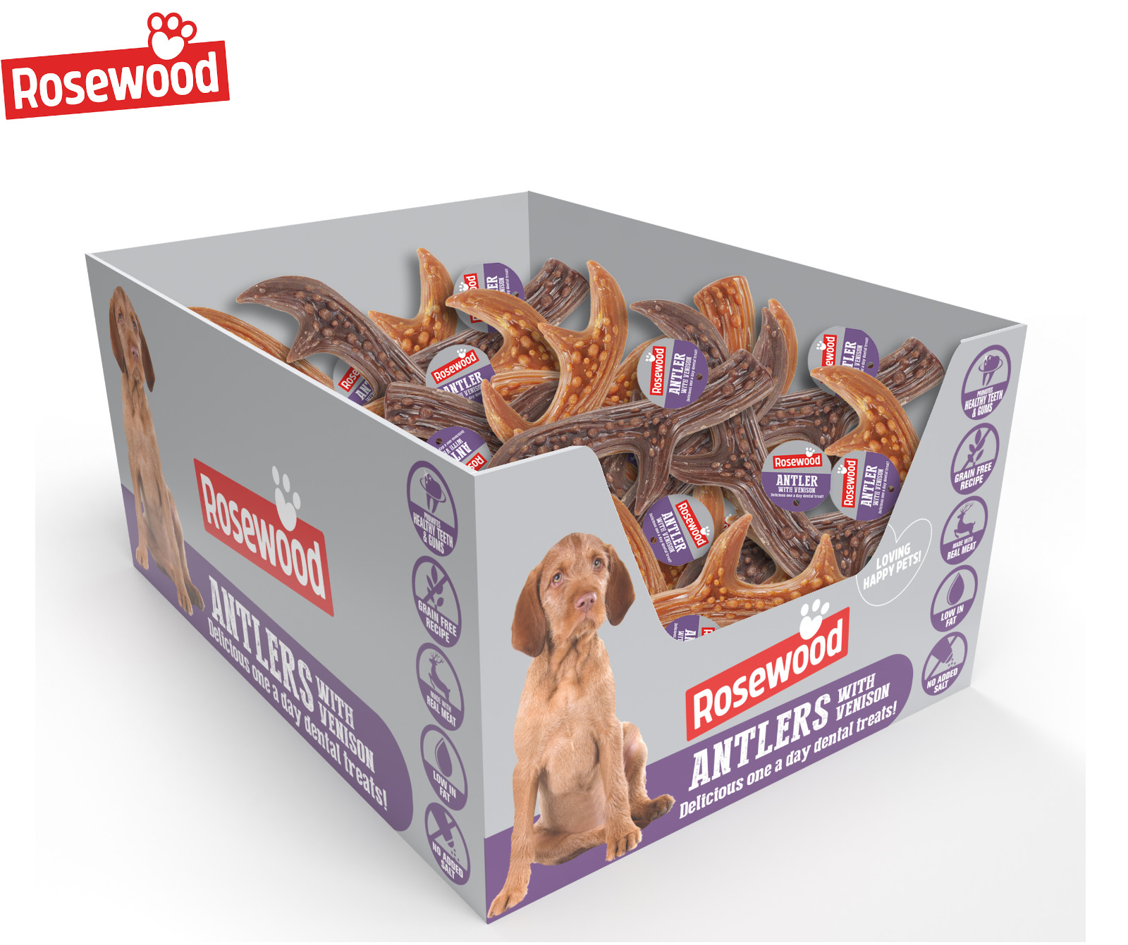 ROSEWOOD VENISON ANTLERS DOG MEATY CHEW TREATS SNACKS CHEWS 50G, CASE OF 45