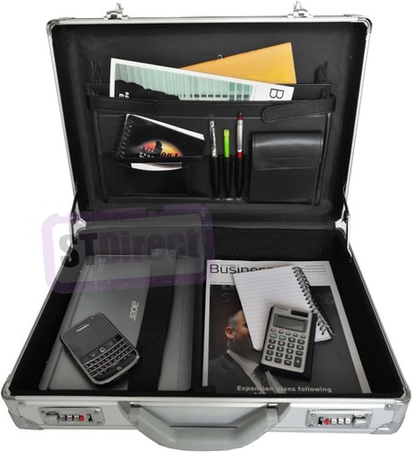 Große tiefe gepolsterte Executive Laptop-Aktentasche aus Aluminium silberfarben - Bild 8 von 11