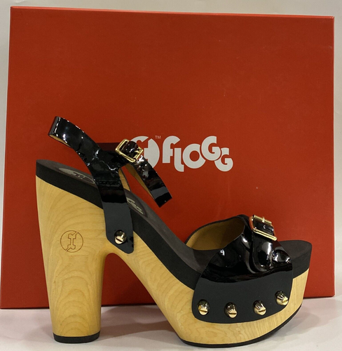 FLOGG Sandalo in vernice zoccolo Donna Woman Size EU 39 Nero FM10