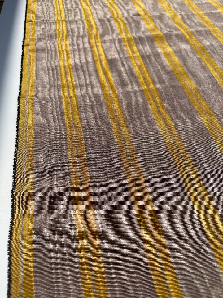 Moire Bronze-Yellow Striped  Silk Luxurious Upholstery Ottoman Fabric By 2 Meter - Image 4 of 4