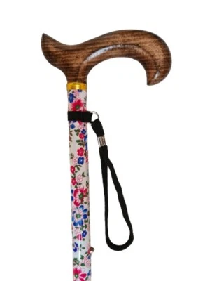 STOCK-FACHMANN Höhenverstellbarer Gehstock In Blumigem Design Mit Derbygriff Aus Holz