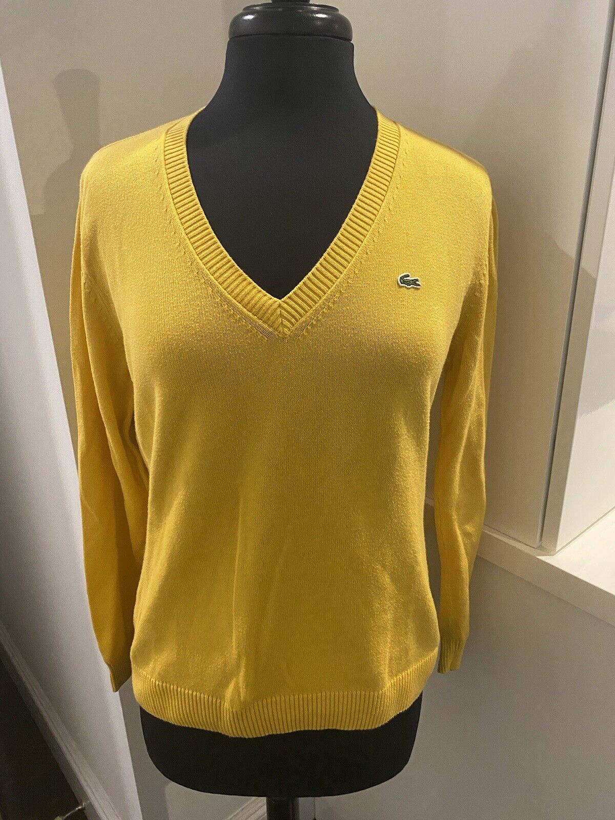 Lacoste Yellow V Neck Long Sleeve Light Weight Sw… - image 2