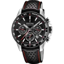 Festina F205614 Mens Black Leather Straps Chronograph Dial Quartz Wristwatch