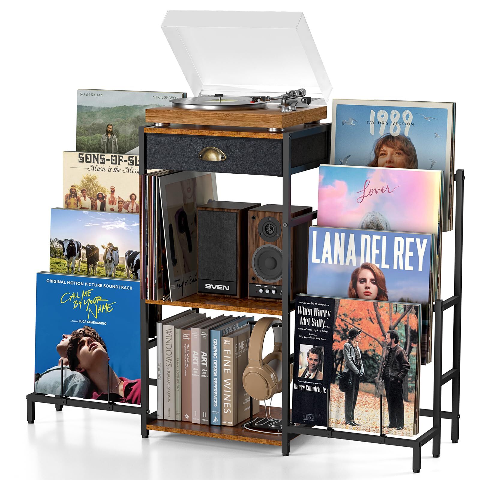 8-Tier Vinyl Record Player Stand with Storage and Display-image