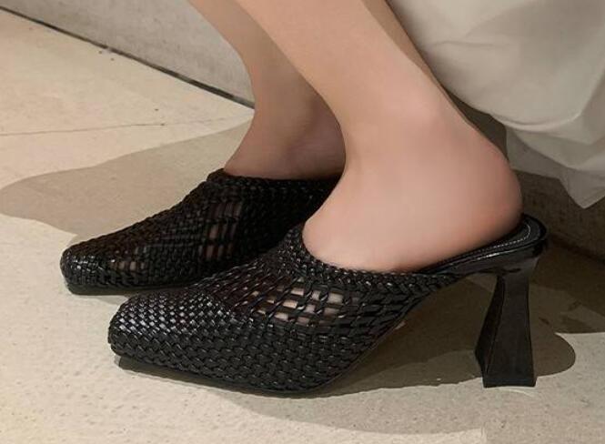 PANTOFOLA D’ORO Ciabatte donna nuove punta tonda tacco a blocco scavate pelle scarpe festa estate