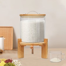 5L Rice Dispenser Grain Container Cereal Storage Dry Food Glass Bottle w/ Valve