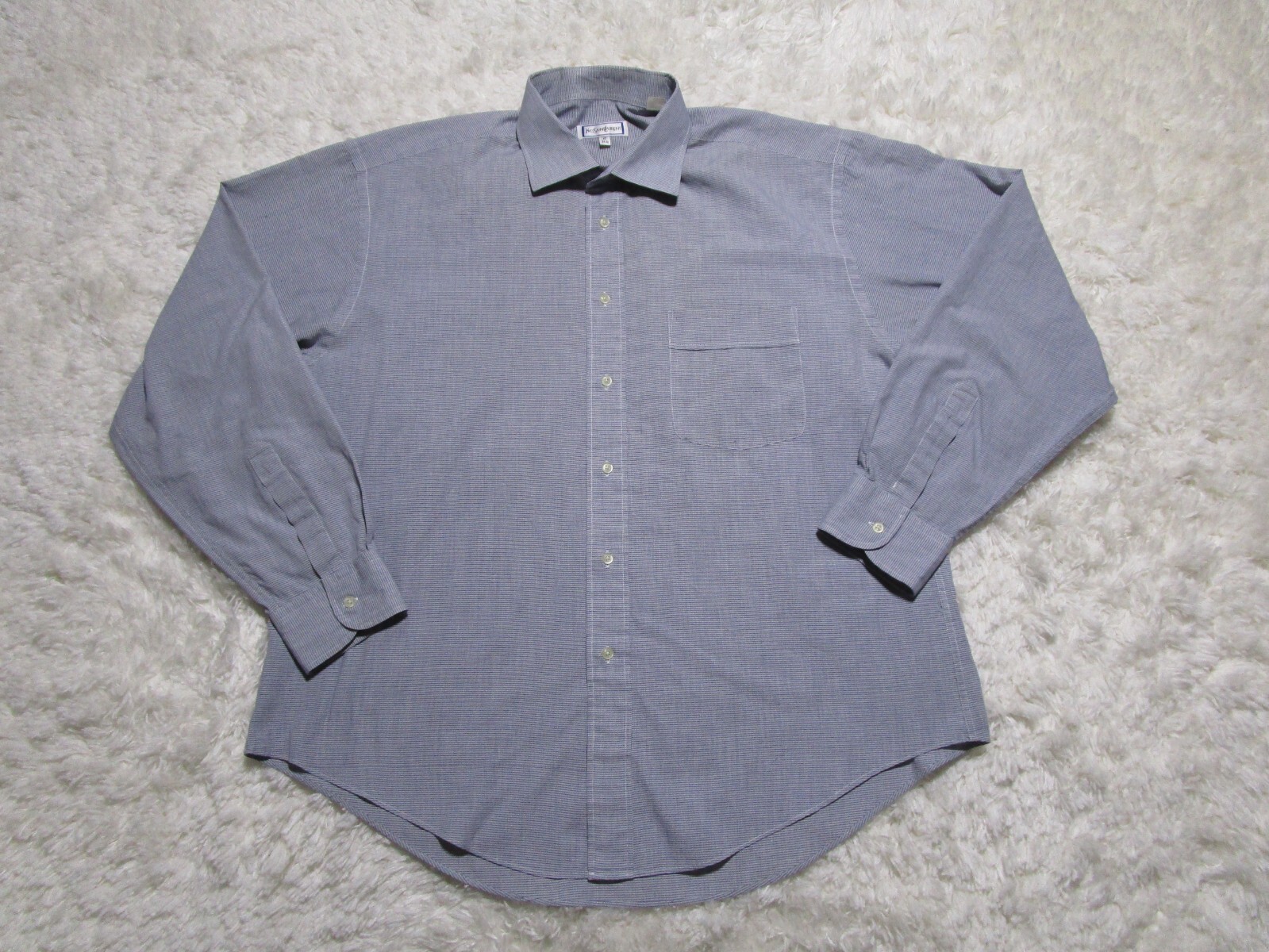 Yves Saint Laurent Camicia Uomo 34 35 Blu Bianco Bottoni Manica Lunga YSL