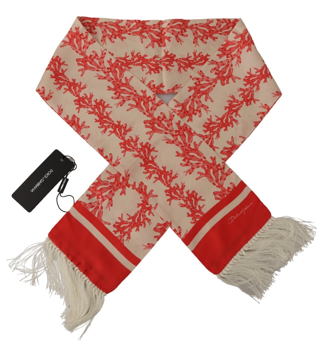 【関税&送料込み】Dolce & Gabbana Modal And Silk Blend Sca DOLCE & GABBANA Scarf Silk White Red Coral Print Shawl Wrap