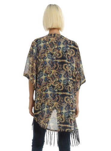 BBC Doctor Who Exploding Tardis Van Gogh Inspired Sheer Kimono w/ Fringe NWT