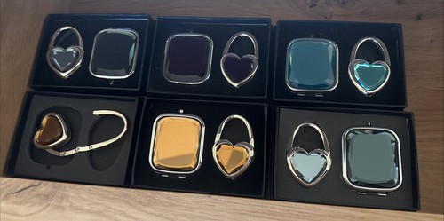 Black Double Mirror Compact Magnifying Travel Cosmetic Makeup Heart Jewel Purse - Picture 4 of 4