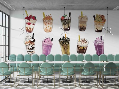 3D Bubble Milk Tea Shop Self-adhesive Removable Wallpaper Murals Wall 33