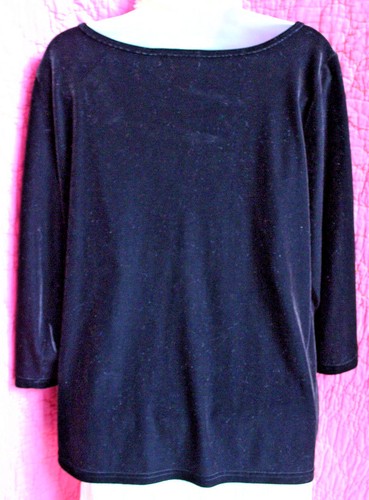 EDDIE BAUER NWOT Black Velvet Top Sz Tall L Scoop Neck 3/4 Sleeve Buttons Up   - Picture 3 of 4