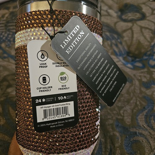 Hydrapeak Voyager 40 oz Limited Edition Football Tumbler Gold Bling - Picture 4 of 5
