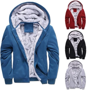 Hommes Fleece Hoodie chaud Zip complet Sherpa doublé Sweatshirt à capuche Veste d'hiver