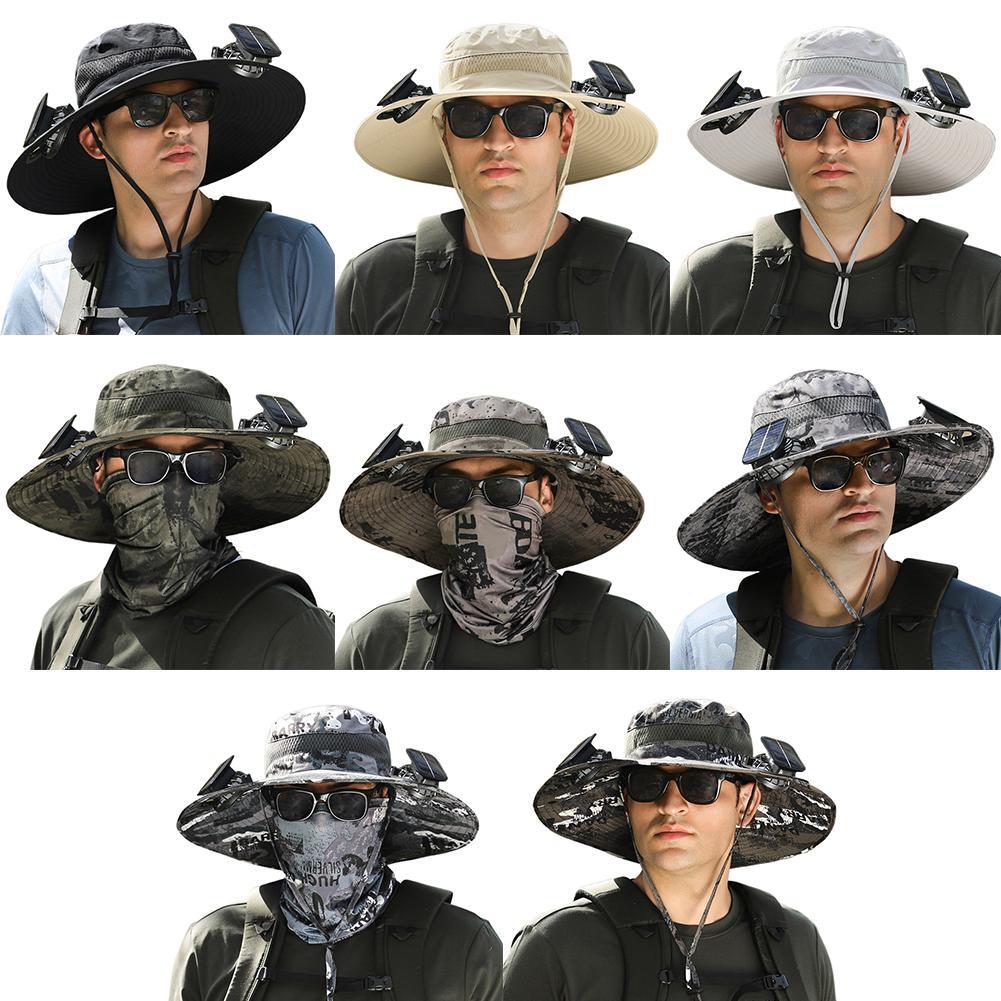 APL :Cappello da Sole per Esterno con Tesa Larga e 2 Ventilatori Solari Sole