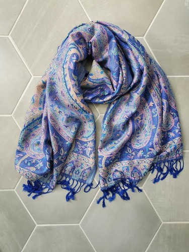 Maya Antonia Pashmina Paisley Scarf/Shawl Blue/Red/Reversible/All Seasons - Picture 10 of 20