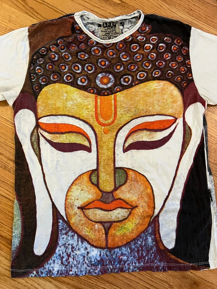 SURE Buddha All Over Print Shirt Medium Rare Colorful Boho Hippie GOA AOP - Image 3 of 4