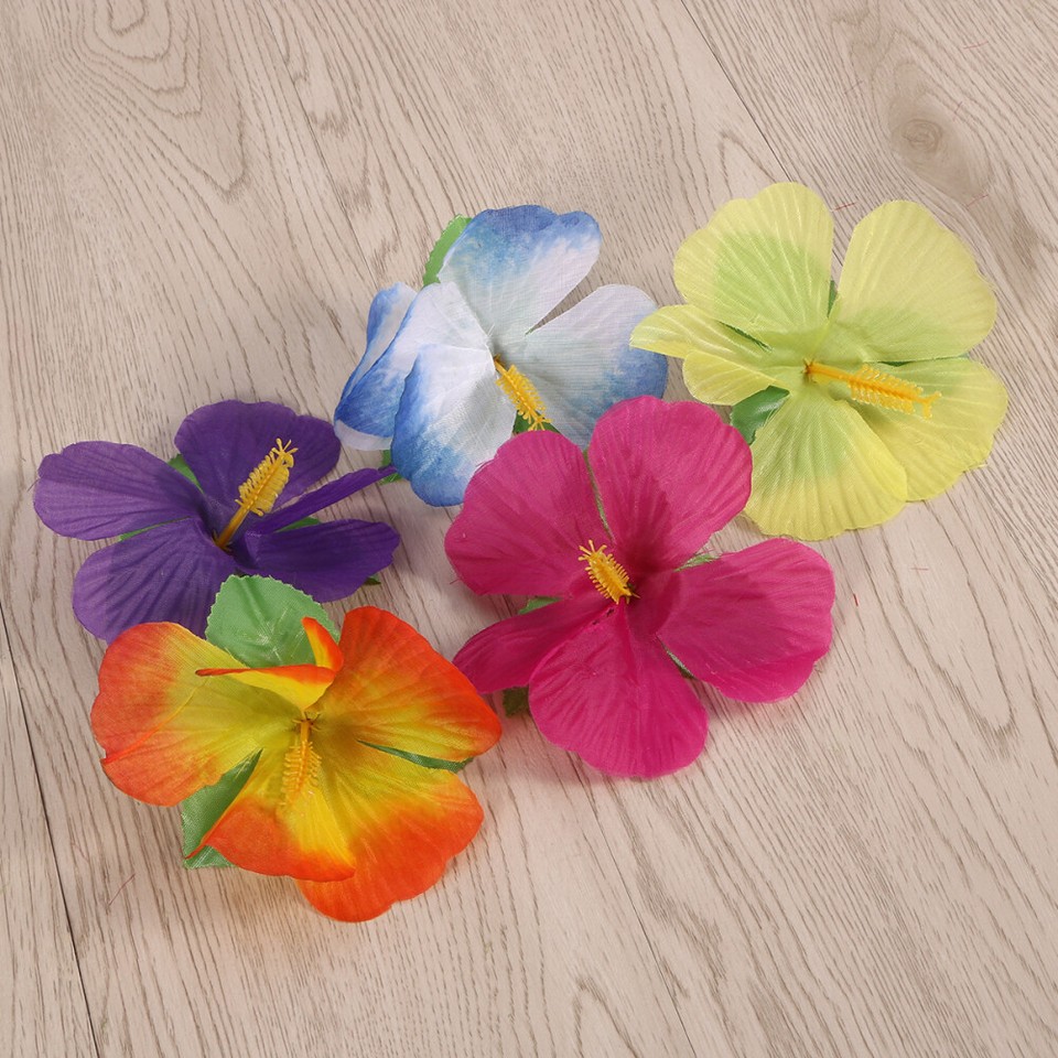 36 Pcs Silk Hawaiian Flowers Tabletop Decoration Artificial Hibiscus