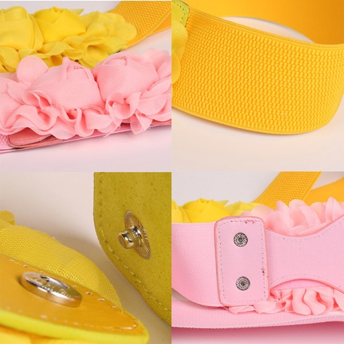Womens Rose Flower Elastic Stretch Waist Wide Belts Casual Dress Waistband i - Picture 3 of 23
