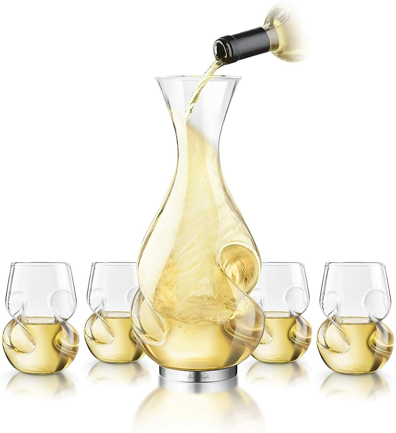 Final Touch Conundrum White Wine Gift Set, Aerating Wine Decanter and 4 Glasses