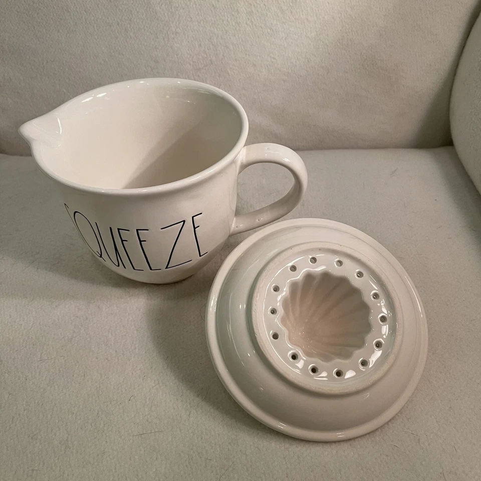 Rae Dunn Artisan Collection SQUEEZE Ceramic Juicer White Black 2 Piece - Image 4 of 4
