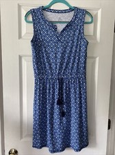 T By Talbots JERSEY SPLIT NECK DRESS - LEAF MEDALLION Size Small