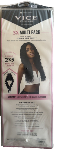 Vice 3X Multi Pack Crimp Hair 14"/16"/18" with HD Lace Closure 1B - Picture 2 of 2