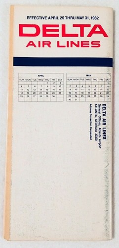 Delta Airlines System Timetable, April 25, 1982. Good Condition! - Picture 2 of 2