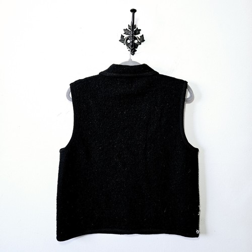 Vintage Lisa International Vest Sweater Womens L Black Boiled Wool Polar Bear - Picture 2 of 3