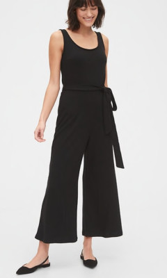 NWT Gap Women's Ribbed Tie Belt Jumpsuit, Black, Sz XS