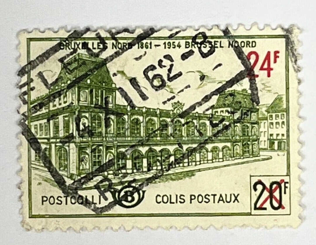 Belgium 24f Stamp - 1954 Brussels - Railroad Cancel (Used Hinged