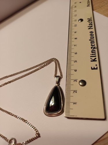 Anhänger mit Kette Echtsilber 835er 42cm Hämatit Cabochon 2,5cm 30er Jahre - Bild 8 von 12