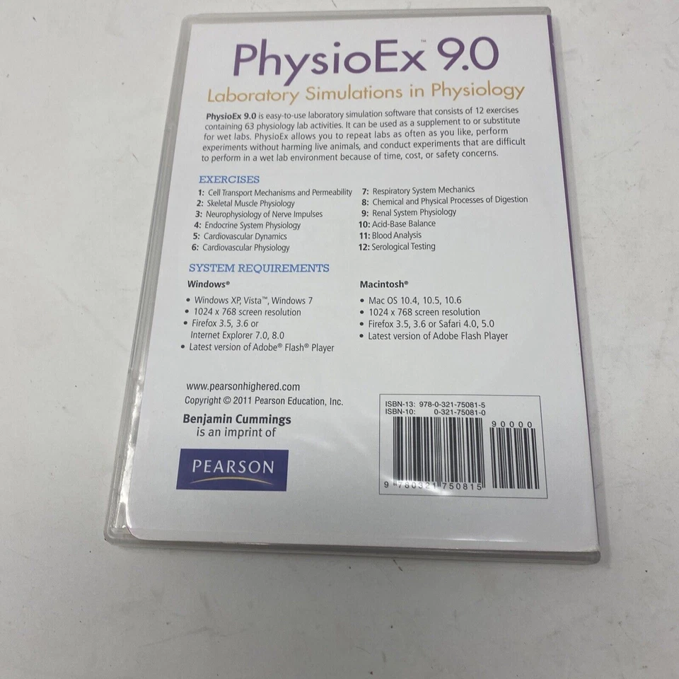 PHYSIOEX 9.0 LABORATORY SIMULATIONS IN PHYSIOLOGY ZAO STABLER  (thin case dvd) - Image 3 of 3