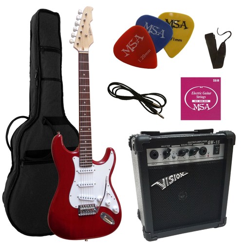E-Gitarre ST5-dunkelrot,Set, Zubehör, Verstärker GW15,Tasche,Gurt,3xPik, Saiten - Bild 1 von 7