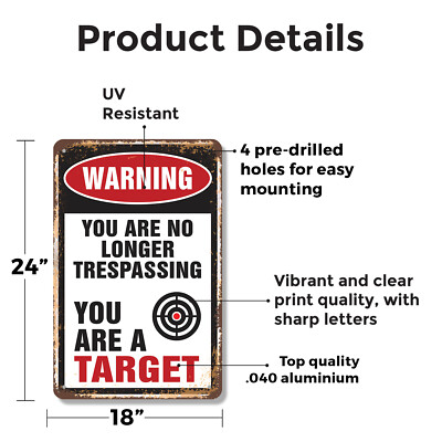 Cartello In Metallo Per Esterni 'No Trespassing', Scritta In Inglese 'You Are Now A Target', Stile Vintage, 20x30 Cm, Decorazione Da Parete - 2