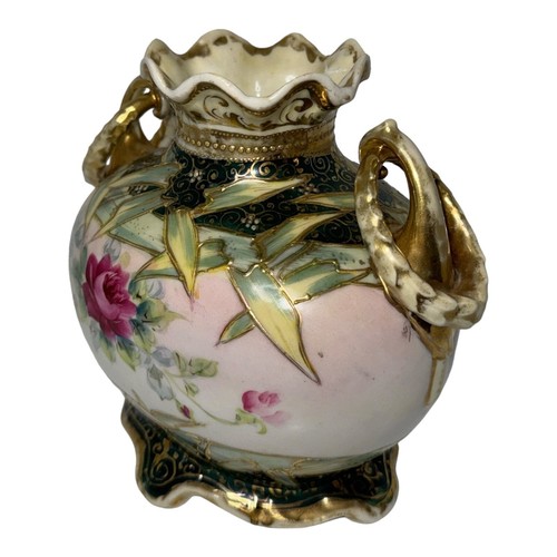 Vintage Victorian Nippon Hand Painted Gold Gilt Footed China Vase w/Pink Roses - Picture 5 of 15