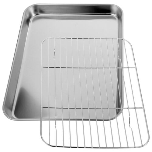 2 Pieces/Set Rectangular Baking Tray Stainless Steel Baking Pan Sheet with