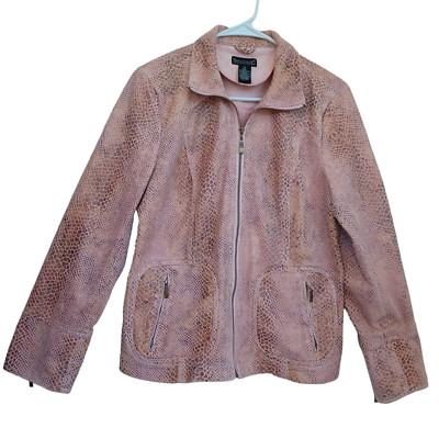 Dialogue Jacket Womens Medium Pink Reptile Faux Leather Zip Details Washable