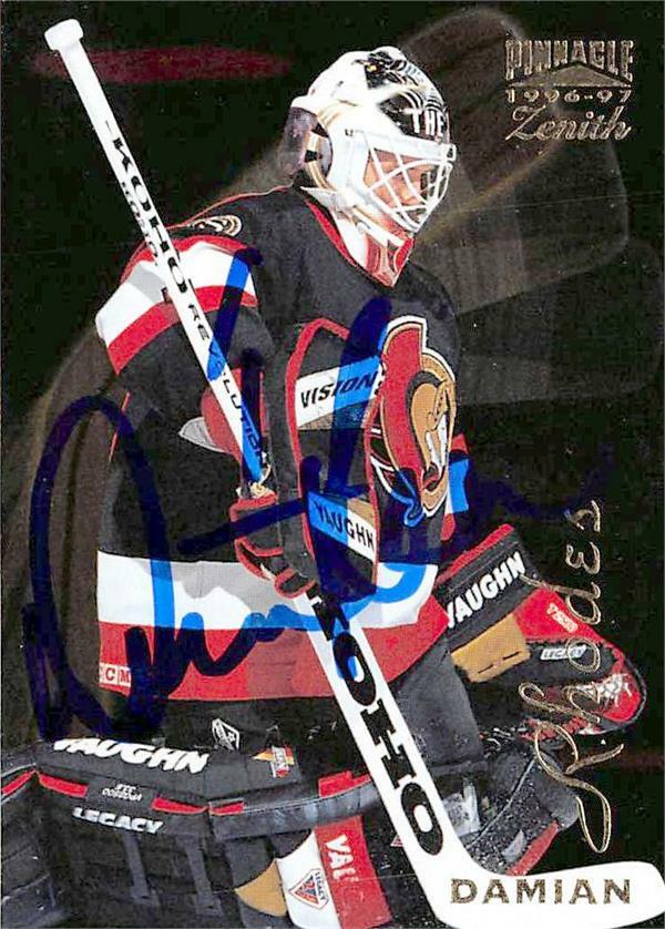 Damian Rhodes autographed hockey card (Ottawa Senators) 1997