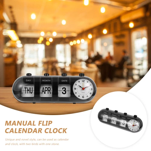 Perpetual Desk Calendar with Clock Manual Desktop Calendar Digital Date Month - Picture 10 of 13