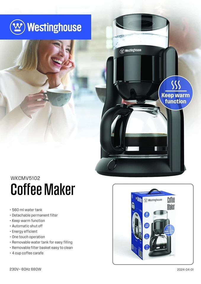 Westinghouse 560ml 680W 4 Cup Drip Coffee Maker Black WKCMV5102 - Image 4 of 4