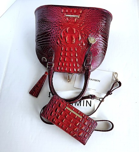 🌹Borsa a tracolla Brahmin Georgina Dome in pelle ombreggiata rubino + portafoglio + nappa lunga nuova con etichette - Foto 5 di 10