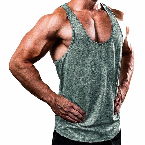 Mens Gym Vest Racerback Bodybuilding Muscle Stringer Tank Top Bodybuilding Vest - Picture 7 of 35
