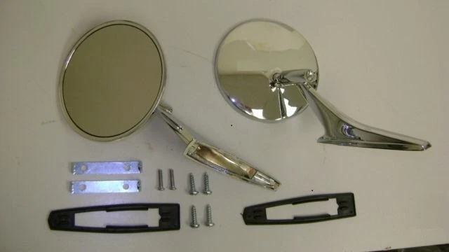 Round Outside Mirrors 12pc Kit w/ Ribbed Base Camaro Nova Firebird mirror pair
